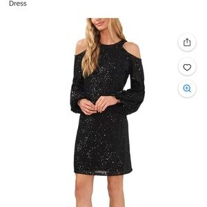 CeCe Black Sequin Cold Shoulder Sheath Dress